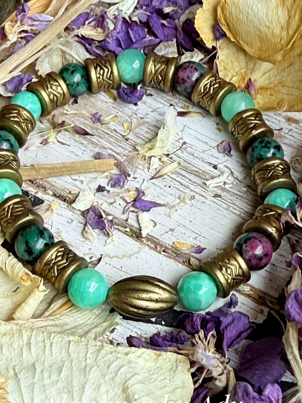 Amazonite + soizite + bronze + boho bracelet
